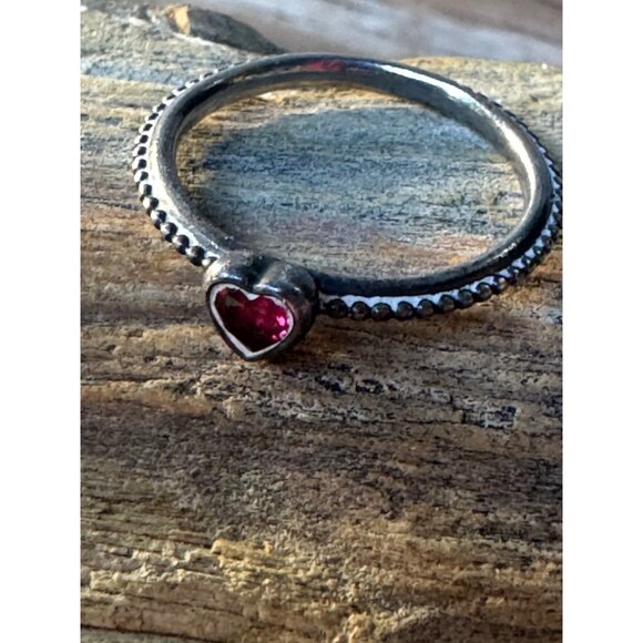 Pandora Elevated Red Heart Ring Band Ring With Red Heart - Picture 4 of 8